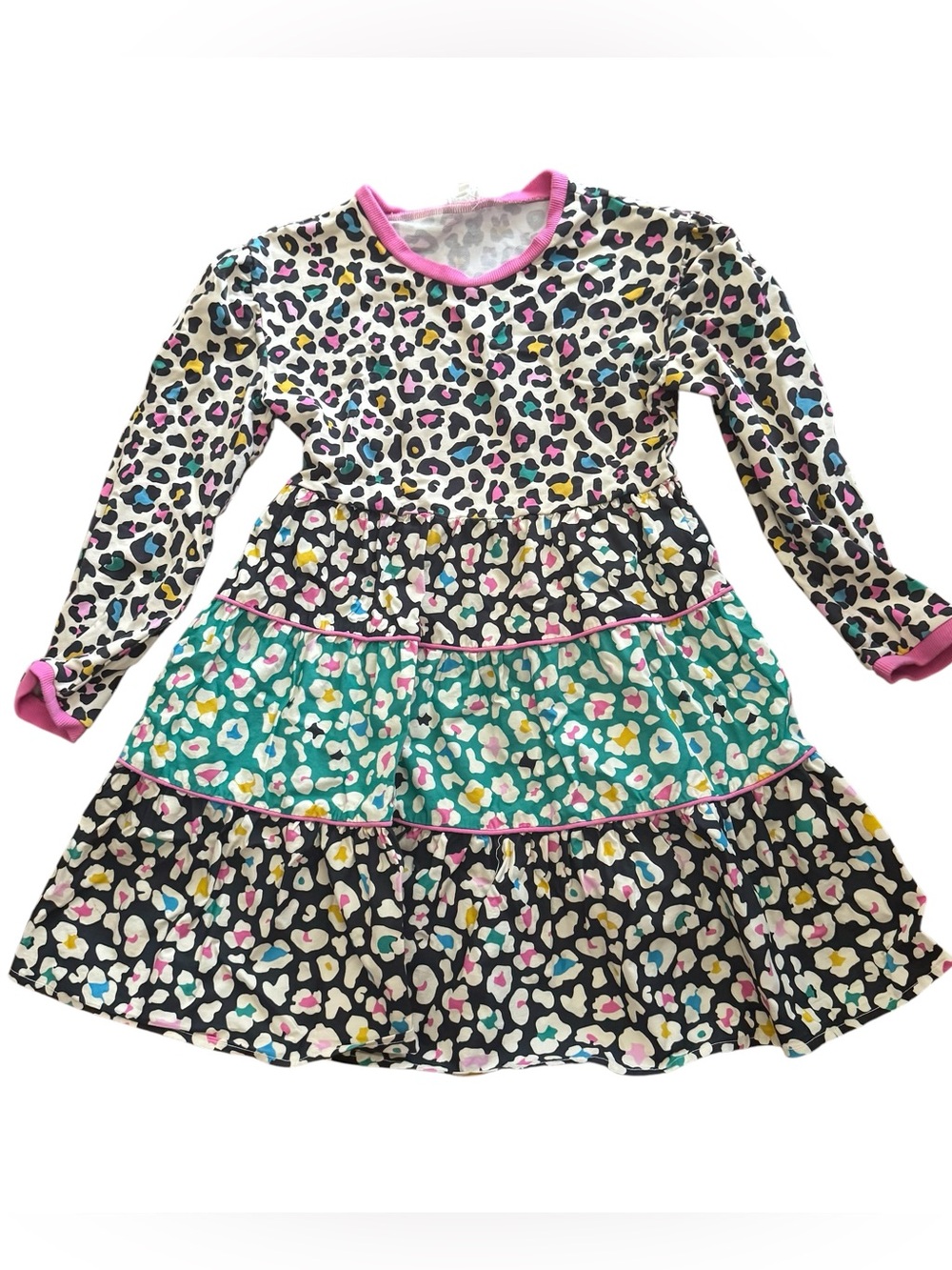 Finding Foxtail Girls' Multicolor Leopard Print Tiered Dress, Size 7, Comfort